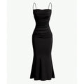 Vestido Longo Feminino Ajustado e Babado na Barra