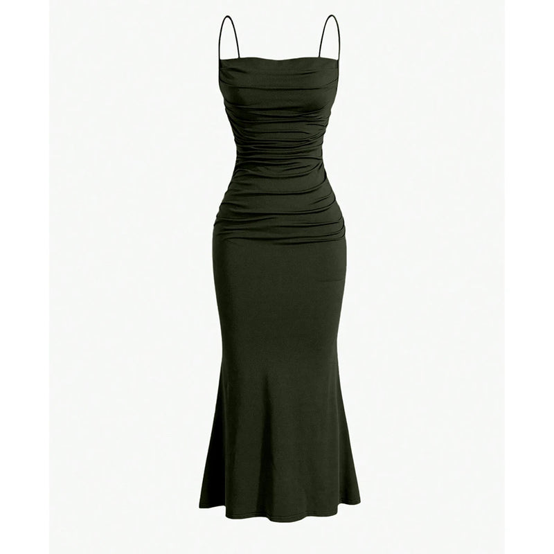 Vestido Longo Feminino Ajustado e Babado na Barra